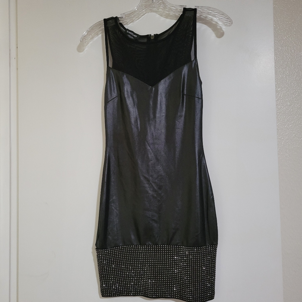 Bebe Sequined Leatherette Dress - Size XXS